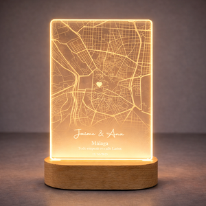 Lámpara metacrilato grabada láser Mapa donde todo empezó.