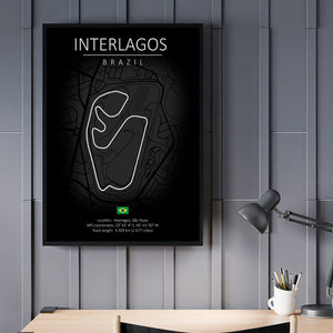 Cuadro Circuito Interlagos Brasil – Mapa Minimalista en Varios Colores