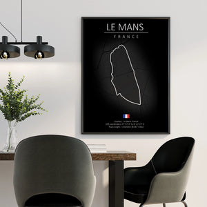 Cuadro Circuito Le Mans Francia – Mapa Minimalista en Varios Colores
