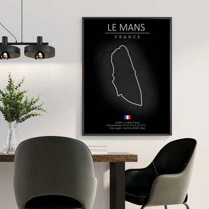 Cuadro Circuito Le Mans Francia – Mapa Minimalista en Varios Colores