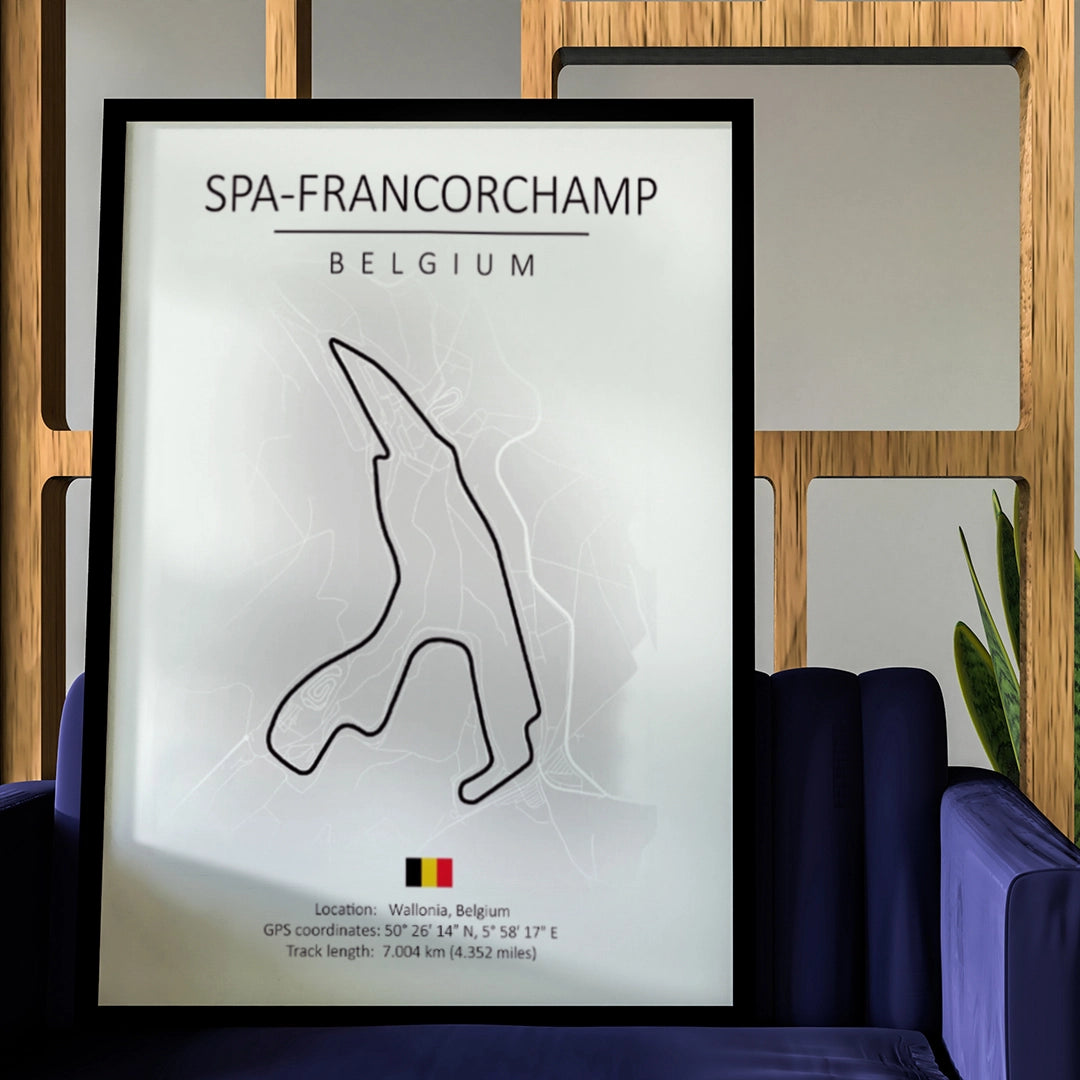 Cuadro Circuito Spa-Francorchamps Bélgica – Mapa Minimalista en Varios Colores