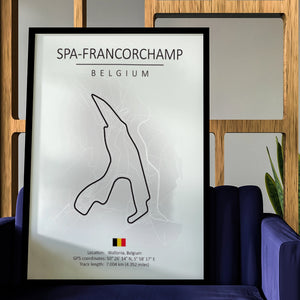 Cuadro Circuito Spa-Francorchamps Bélgica – Mapa Minimalista en Varios Colores