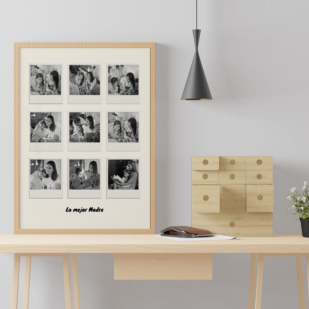 Cuadro Collage Polaroid Mamá con 9 Fotos Personalizables - Regalo original para madres