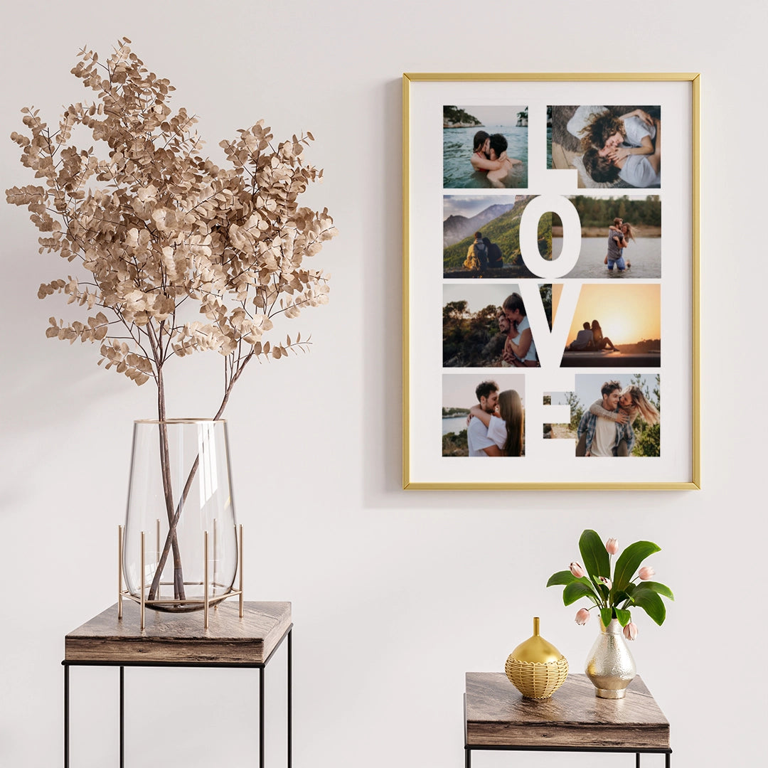 Cuadro Love Collage Vintage 8 Fotos Personalizadas - Regalo Original para Parejas