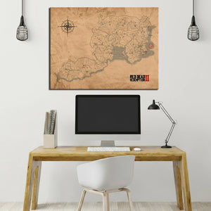 Cuadro Mapa Red Dead Redemption II - El Viejo Oeste en tu Pared