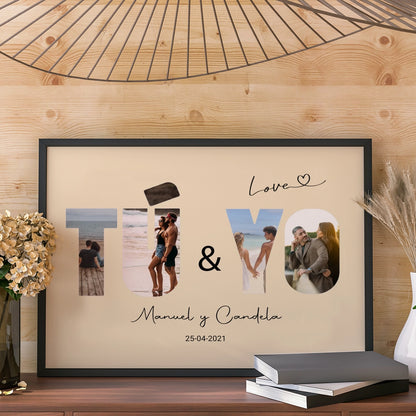 Cuadro Personalizado “Tú & Yo” – Con Fotos, Nombres y Fecha – Regalo Romántico para Parejas