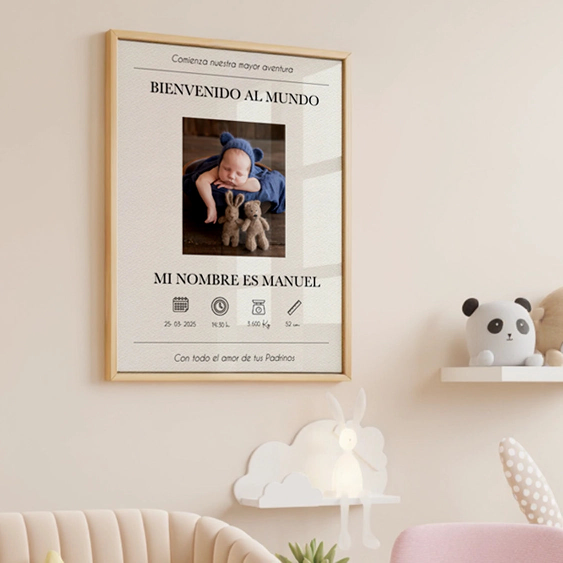 Cuadro “Bienvenido al Mundo” Personalizado Recién Nacido – Datos de Nacimiento