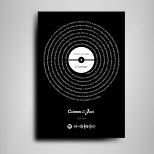 Vinilo Personalizado Negro en Madera – Vuestra Canción Especial  sobre MDF