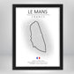 Cuadro Circuito Le Mans Francia – Mapa Minimalista en Varios Colores