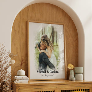 Cuadro Personalizado en Estilo Acuarela con Tu Foto y Nombres - Regalo Original para Enamorados