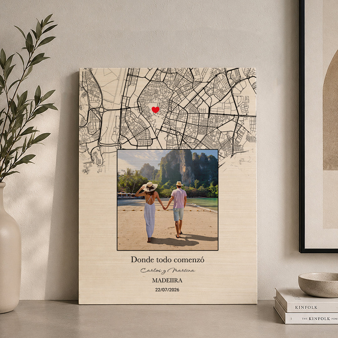 Mapa con foto Impresa en Madera