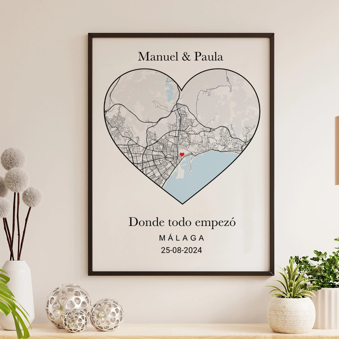 Mapa Corazón Personalizado para Parejas - Tu Lugar Especial con Nombres y Fecha
