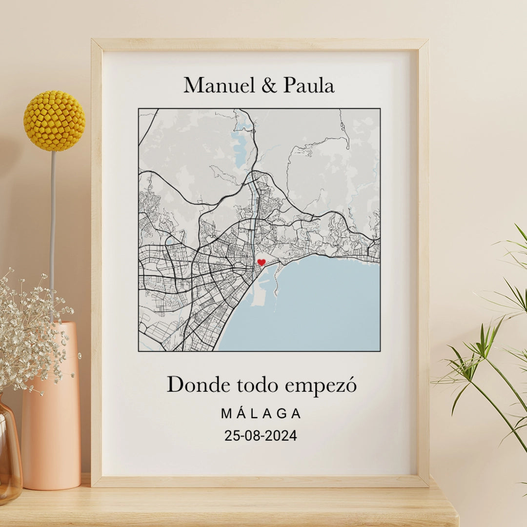 Mapa Cuadrado Personalizado para Parejas - Tu Lugar Especial con Nombres y Fecha