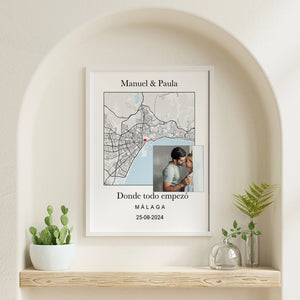 Mapa Corazón con Foto Personalizado para Parejas - Tu Lugar Especial con Nombres y Fecha