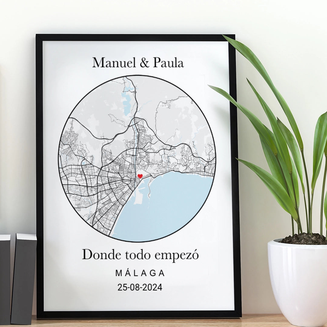 Mapa Circular Personalizado para Parejas - Tu Lugar Especial con Nombres y Fecha