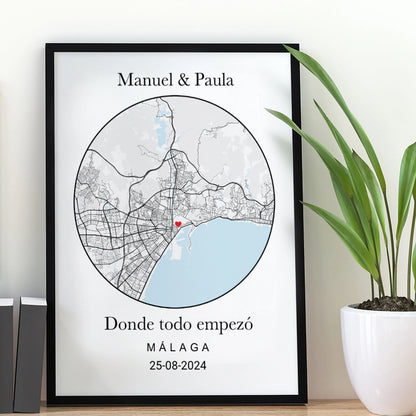 Mapa Circular Personalizado para Parejas - Tu Lugar Especial con Nombres y Fecha