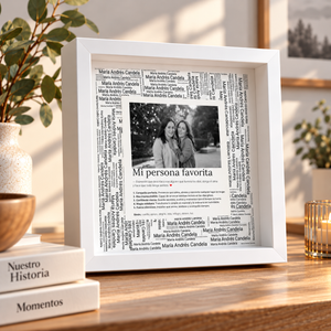 Cuadro enmarcado personalizado con el significado de mi persona favorita y una foto en blanco y negro, detalle del acabado