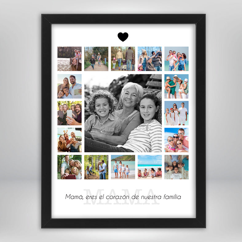 Cuadro para Mamá con Collage de Fotos – “Eres el Corazón de Nuestra Familia”