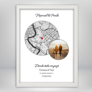 Mapa Corazón con Foto Personalizado para Parejas - Tu Lugar Especial con Nombres y Fecha