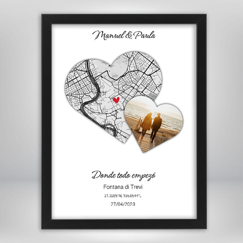 Mapa Corazón con Foto Personalizado para Parejas - Tu Lugar Especial con Nombres y Fecha