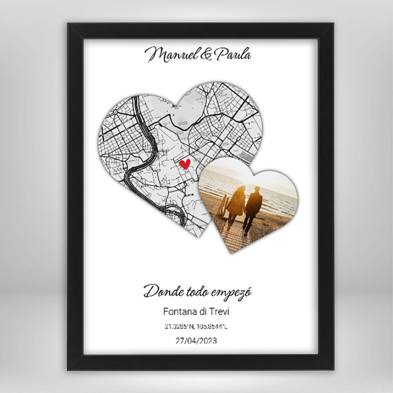 Mapa Corazón Personalizado para Parejas - Tu Lugar Especial con Nombres y Fecha