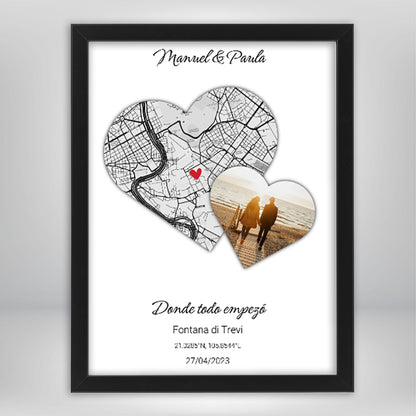 Mapa Corazón Personalizado para Parejas - Tu Lugar Especial con Nombres y Fecha