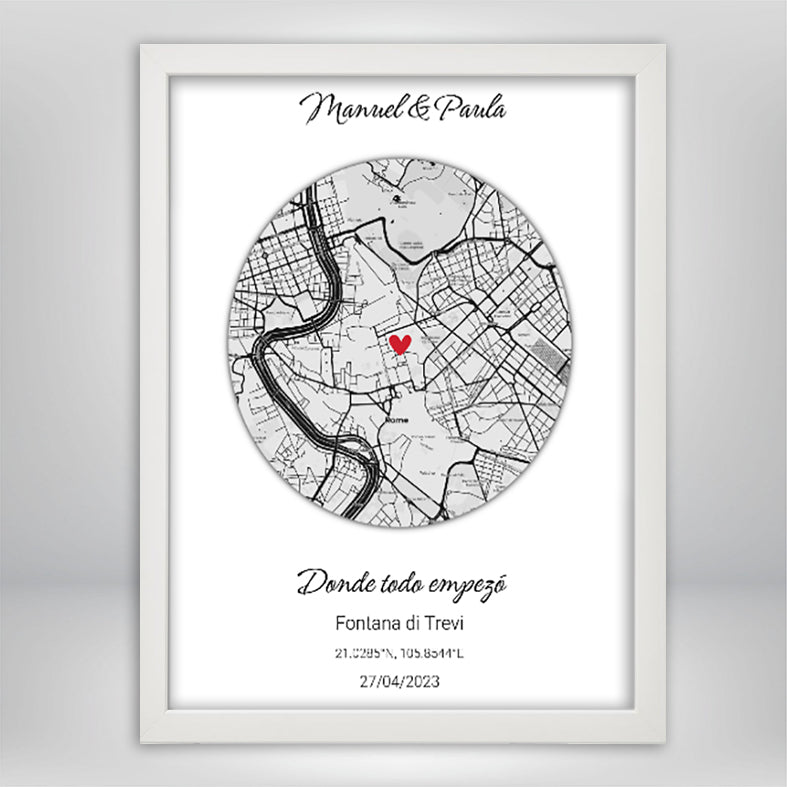 Mapa Circular Personalizado para Parejas - Tu Lugar Especial con Nombres y Fecha