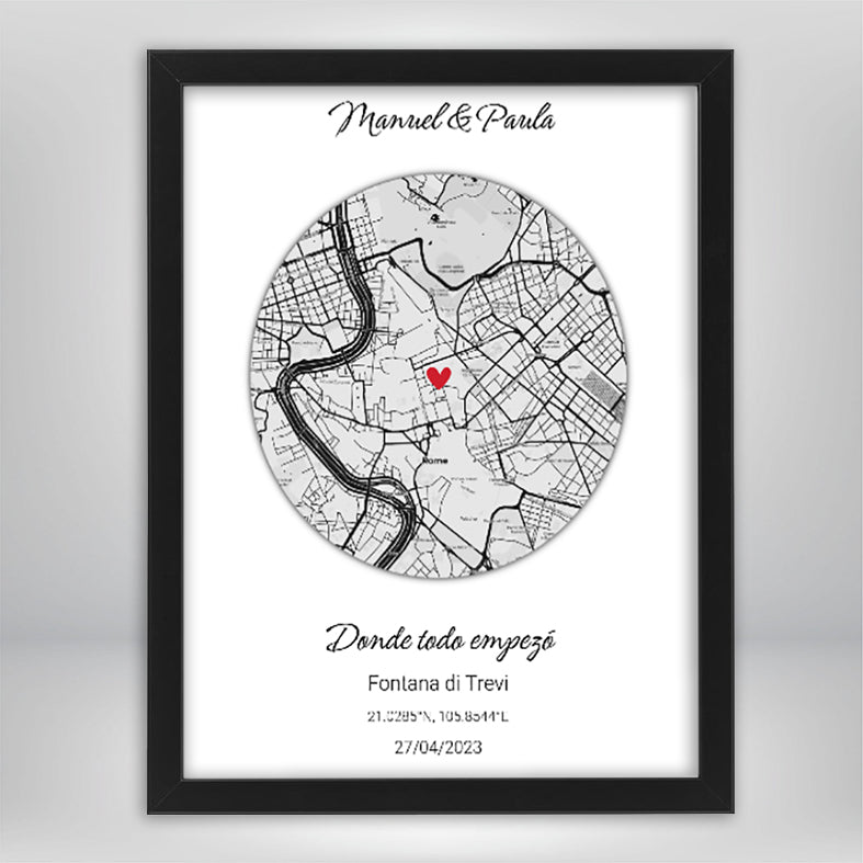 Mapa Cuadrado Personalizado para Parejas - Tu Lugar Especial con Nombres y Fecha