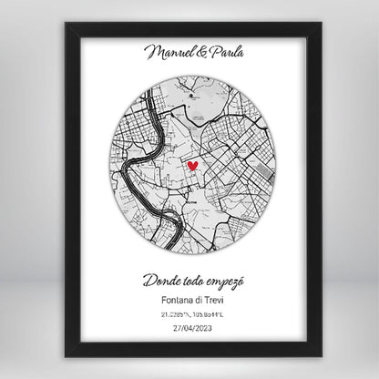 Mapa Cuadrado Personalizado para Parejas - Tu Lugar Especial con Nombres y Fecha