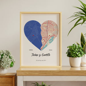 Mapa  Dúo Corazón- Tus Lugares Especiales con Nombres y Fecha
