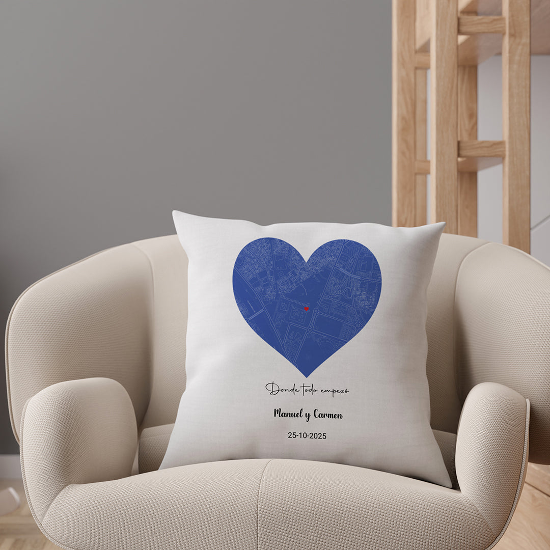 Cojín Mapa lugar especial Corazón