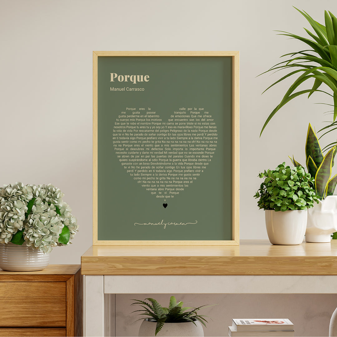 Cuadro Personalizado con Letra de Canción en Forma de Corazón - Regalo para Parejas