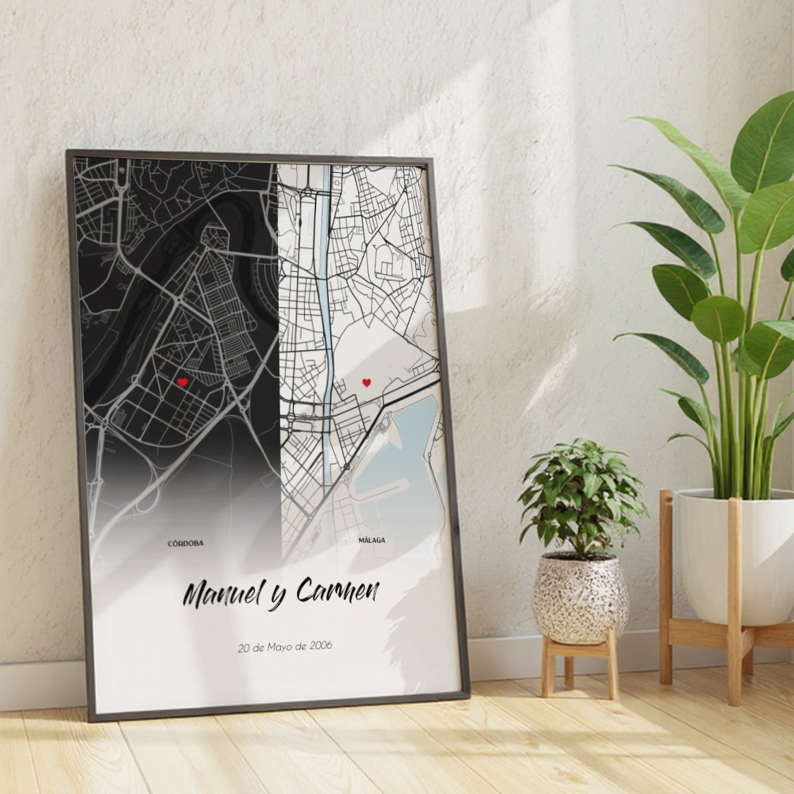 Mapa  Dúo Rectangular- Tus Lugares Especiales con Nombres y Fecha