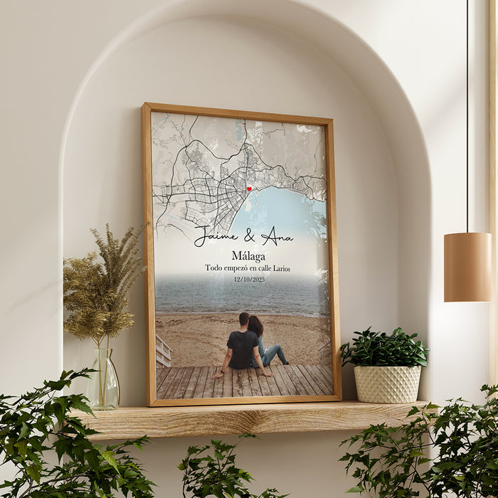 Cuadro Personalizado con Mapa de Lugar Especial y Foto Difuminada - El Regalo Ideal para tu Pareja