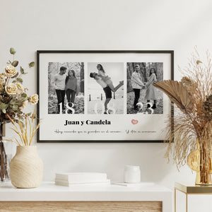 Cuadro Personalizado con tres fotos Blanco y negro fecha y dedicatoria