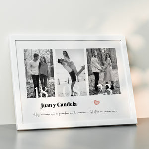 Cuadro Personalizado con tres fotos Blanco y negro fecha y dedicatoria