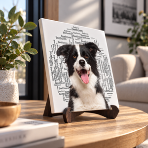 Azulejo de cerámica de 20x20 cm personalizado con la foto y el nombre de una mascota, detalle del acabado